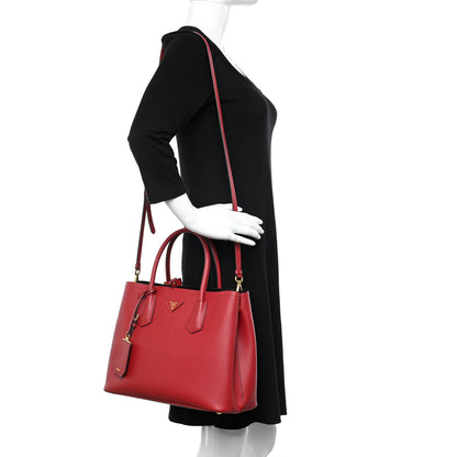 Prada Saffiano Cuir Medium Double Bag Fuoco 2 of 13