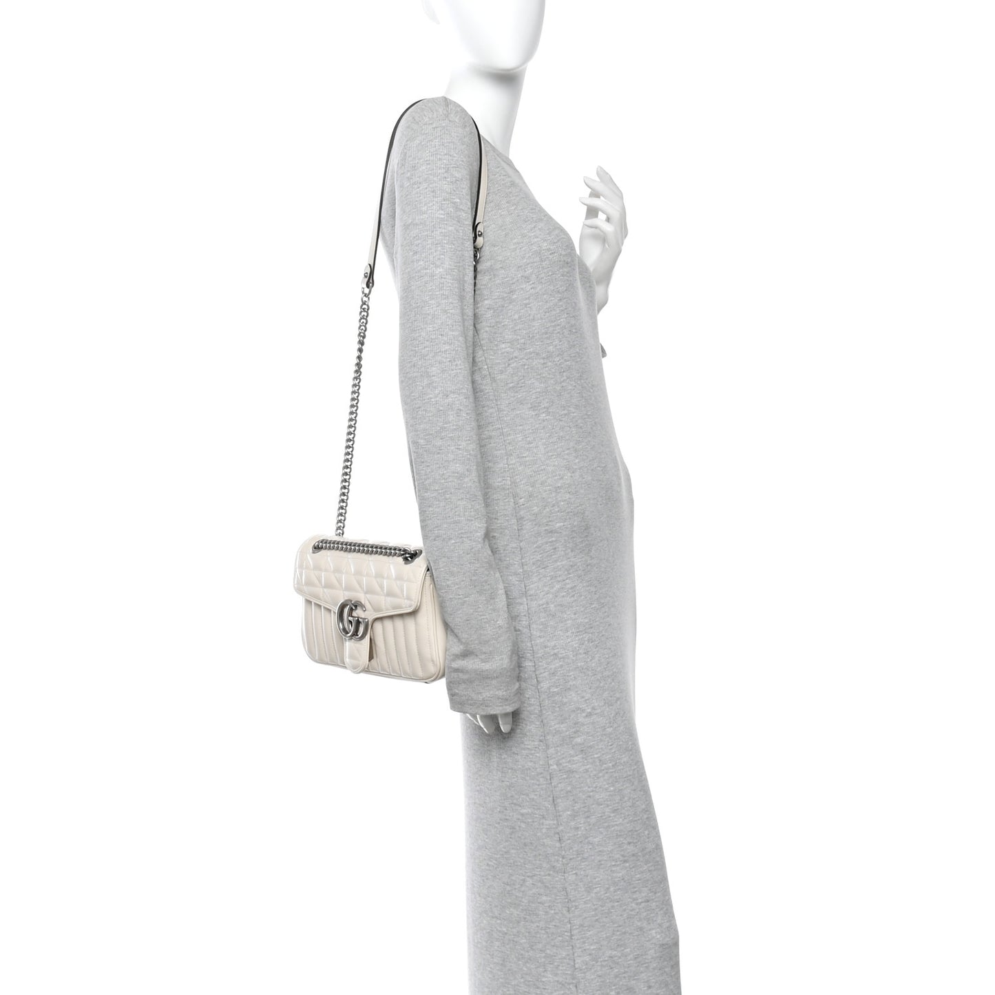 Calfskin Matelasse Aria Small GG Marmont Shoulder Bag Mystic White