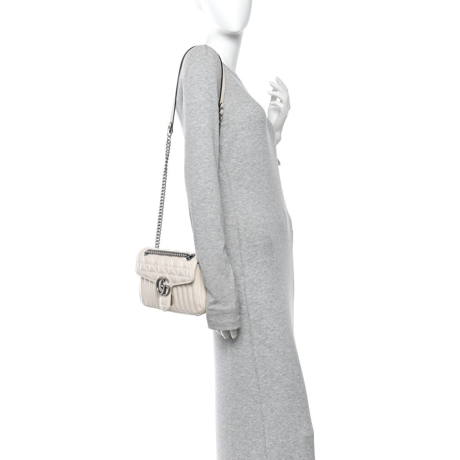 Gucci Calfskin Matelasse Aria Small GG Marmont Shoulder Bag Mystic White 2 of 12