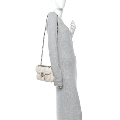 Gucci Calfskin Matelasse Aria Small GG Marmont Shoulder Bag Mystic White 2 of 12