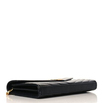 Saint Laurent Grain De Poudre Matelasse Chevron Monogram Chain Wallet Black 4 of 10