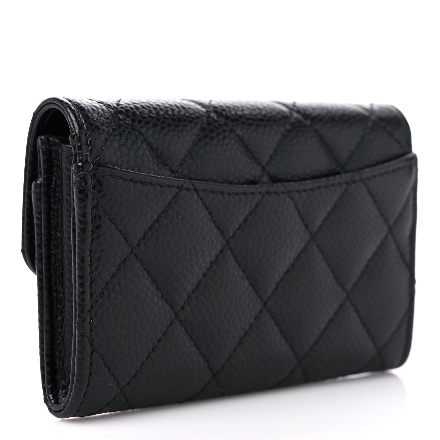 Caviar Quilted Flap Card Holder Wallet Black