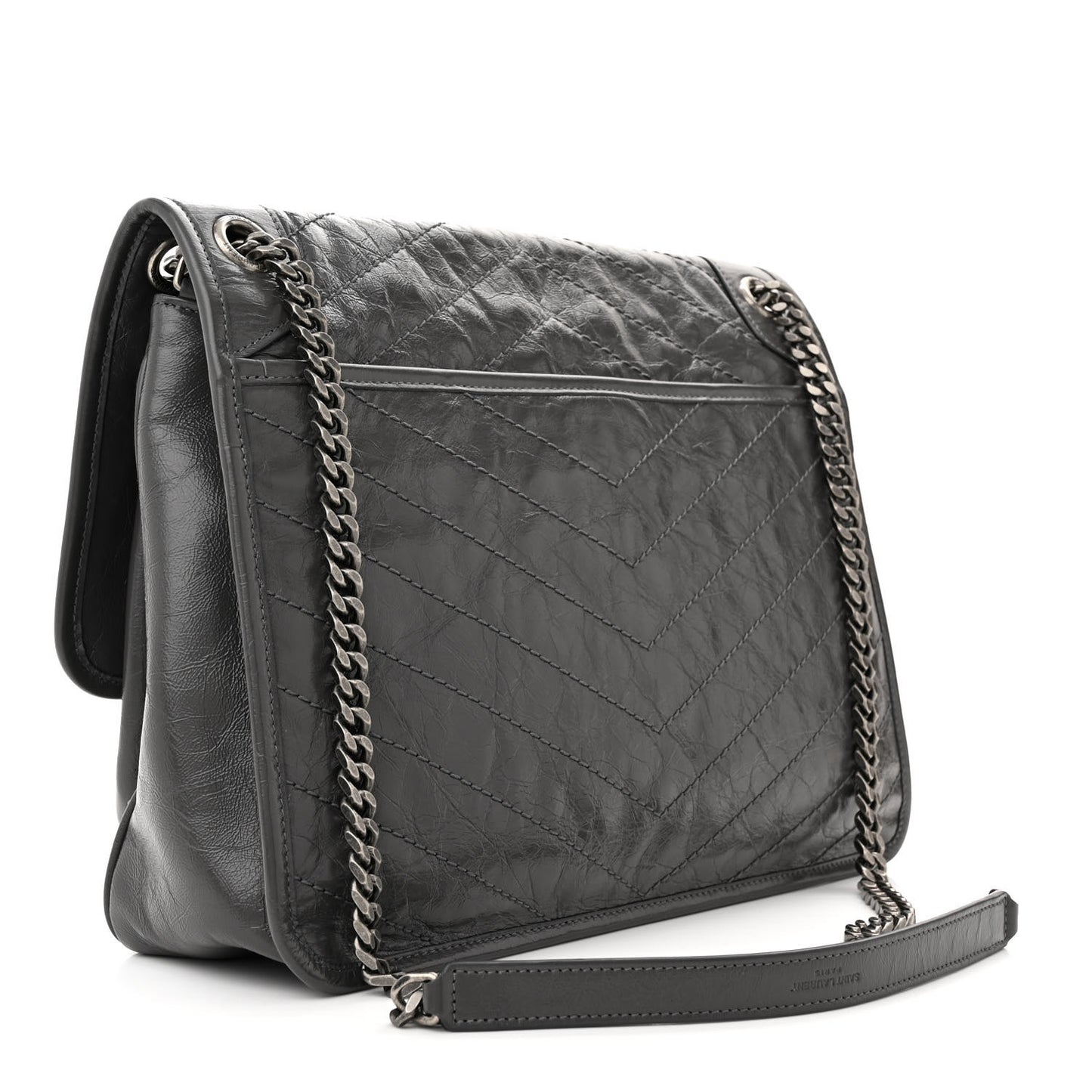 Crinkled Calfskin Matelasse Monogram Large Niki Chain Satchel Fog
