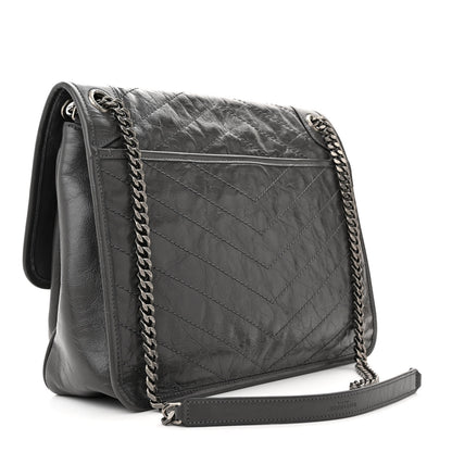 Saint Laurent Crinkled Calfskin Matelasse Monogram Large Niki Chain Satchel Fog 3 of 10