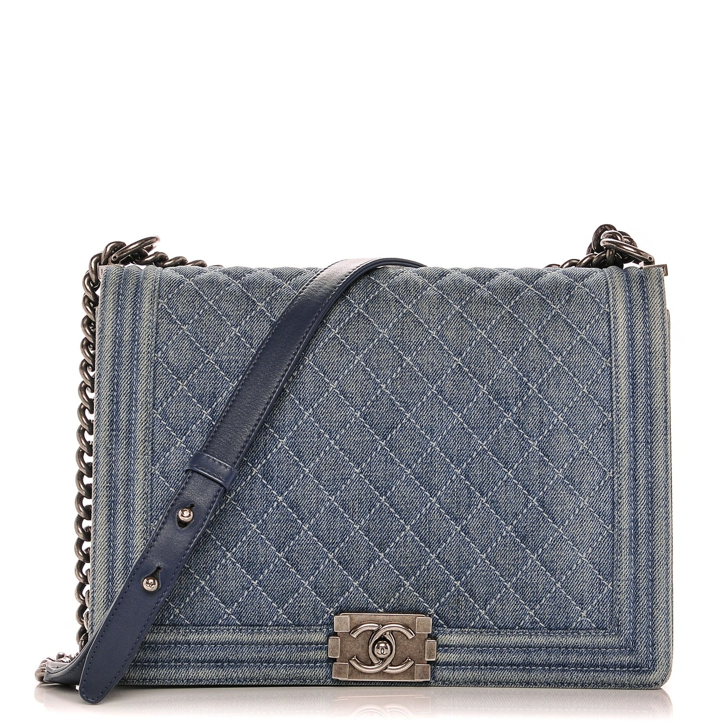 Denim Quilted Large Boy Flap Blue