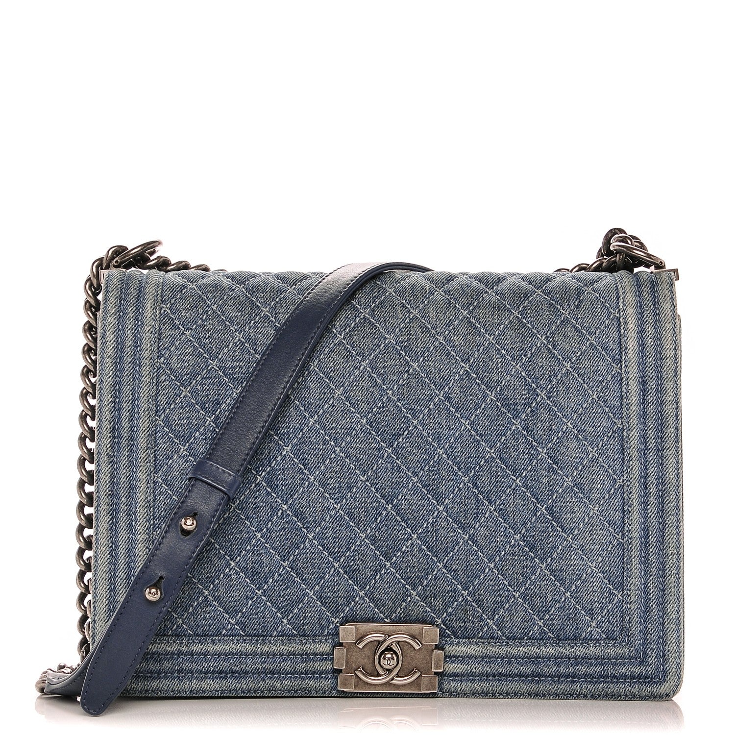 Chanel Denim Quilted Large Boy Flap Blue 1 of 6