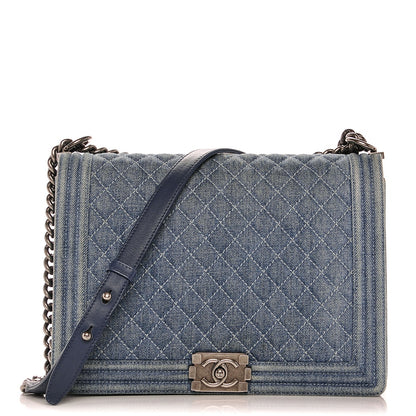 Chanel Denim Quilted Large Boy Flap Blue 1 of 6