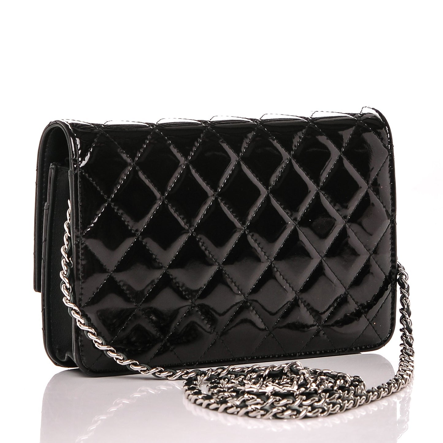 Patent Quilted Brilliant Wallet On Chain WOC Black