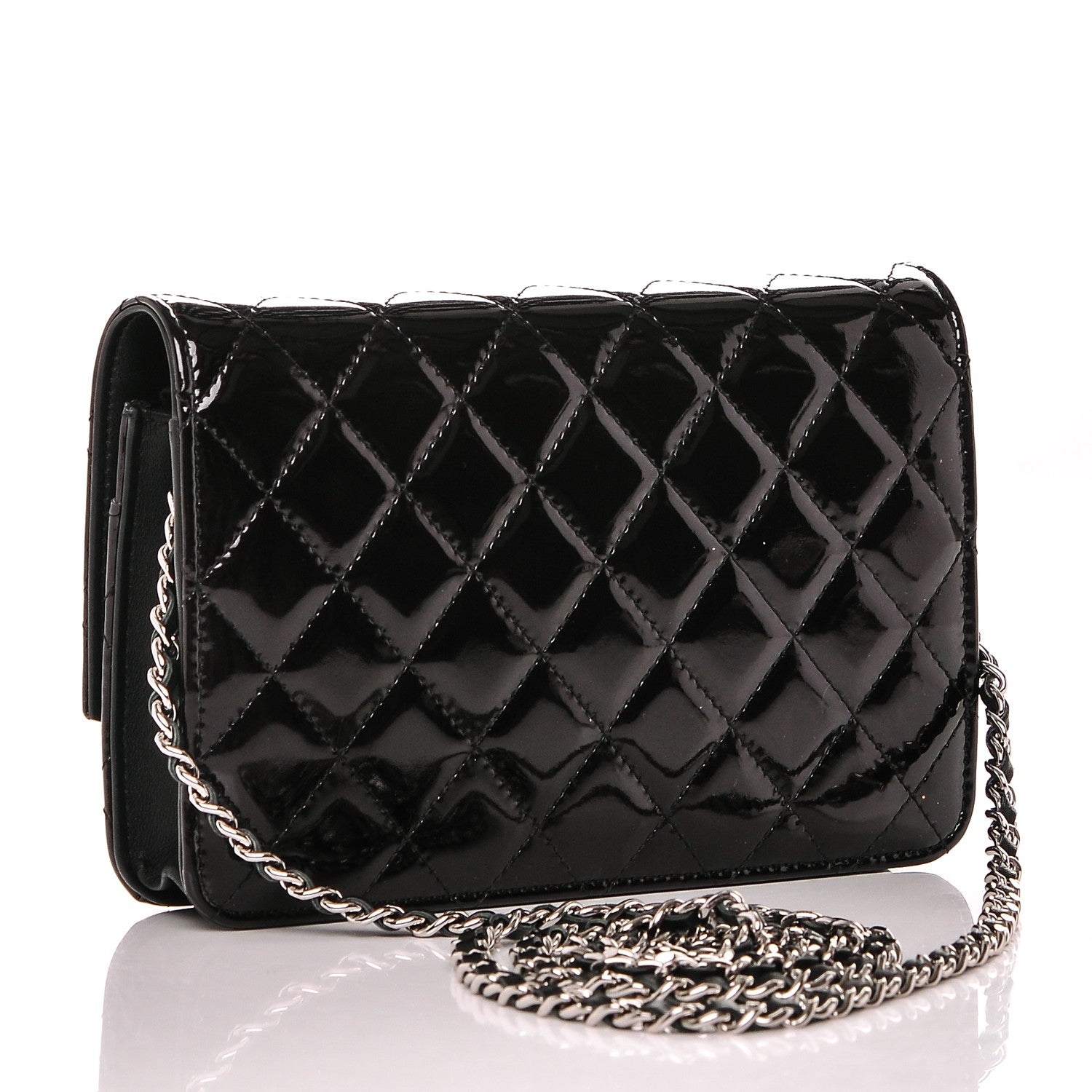 Chanel Patent Quilted Brilliant Wallet On Chain WOC Black 3 of 8
