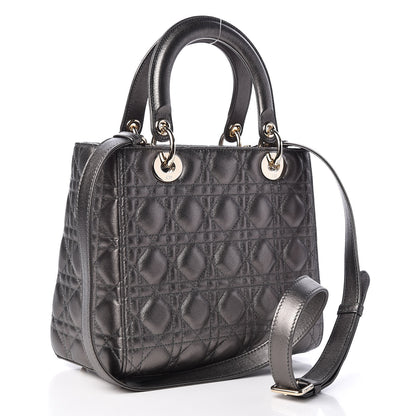 Christian Dior Metallic Lambskin Cannage Medium Lady Dior Gunmetal 3 of 10