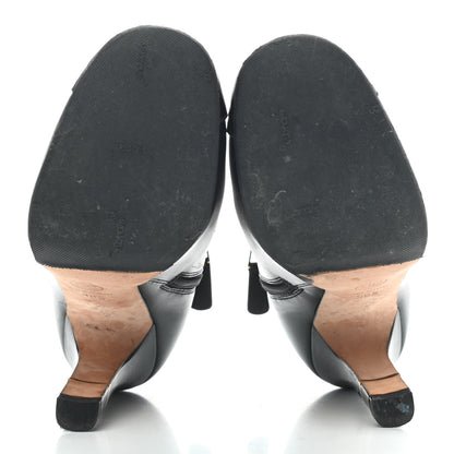 Chanel Calfskin Patent CC Cap Toe Ankle Boots 36.5 Black Burgundy 5 of 9