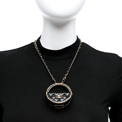 Chanel Metal Resin Quilted Flap Bag Hoop Mirror Necklace Black Gold 2 of 5