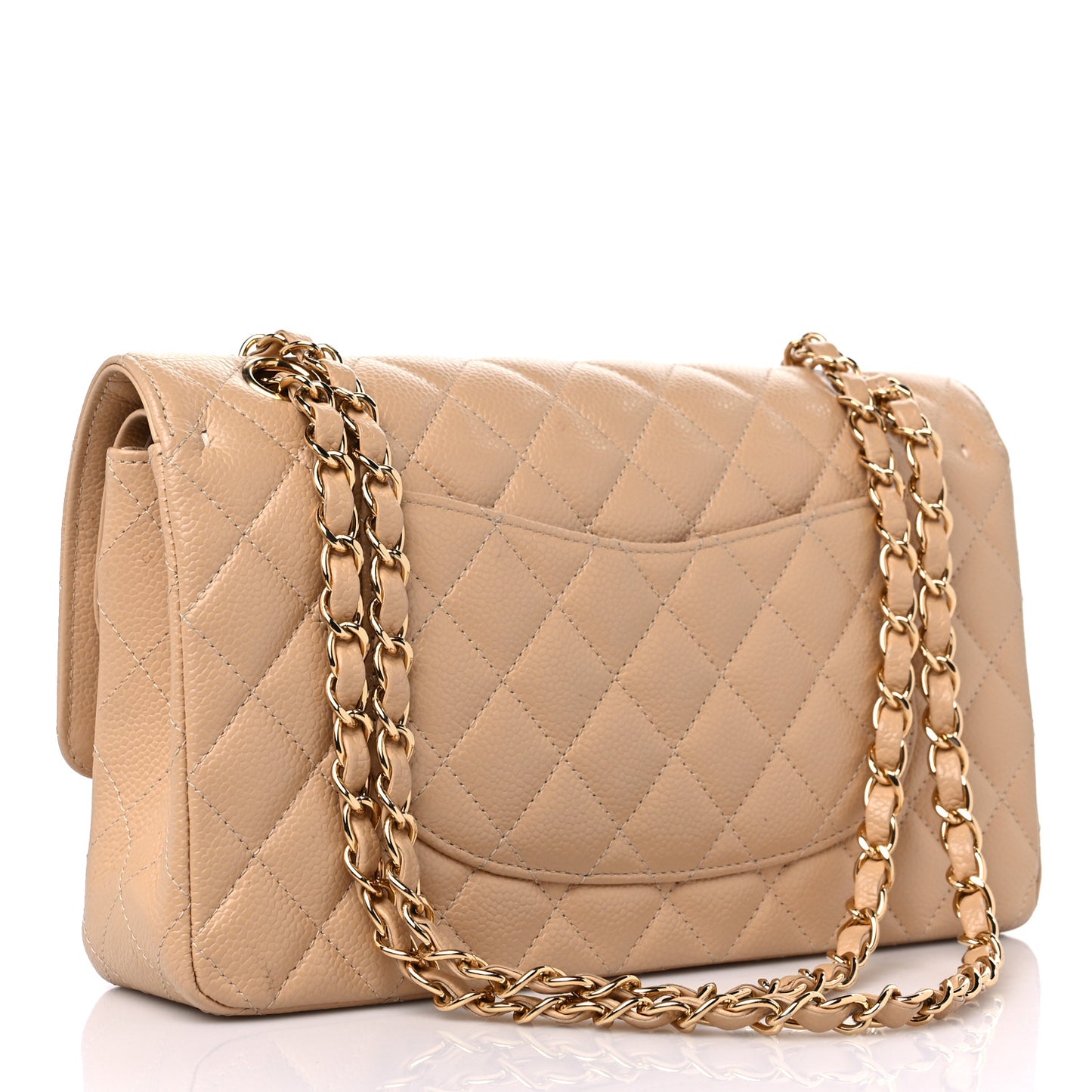Caviar Quilted Medium Double Flap Beige