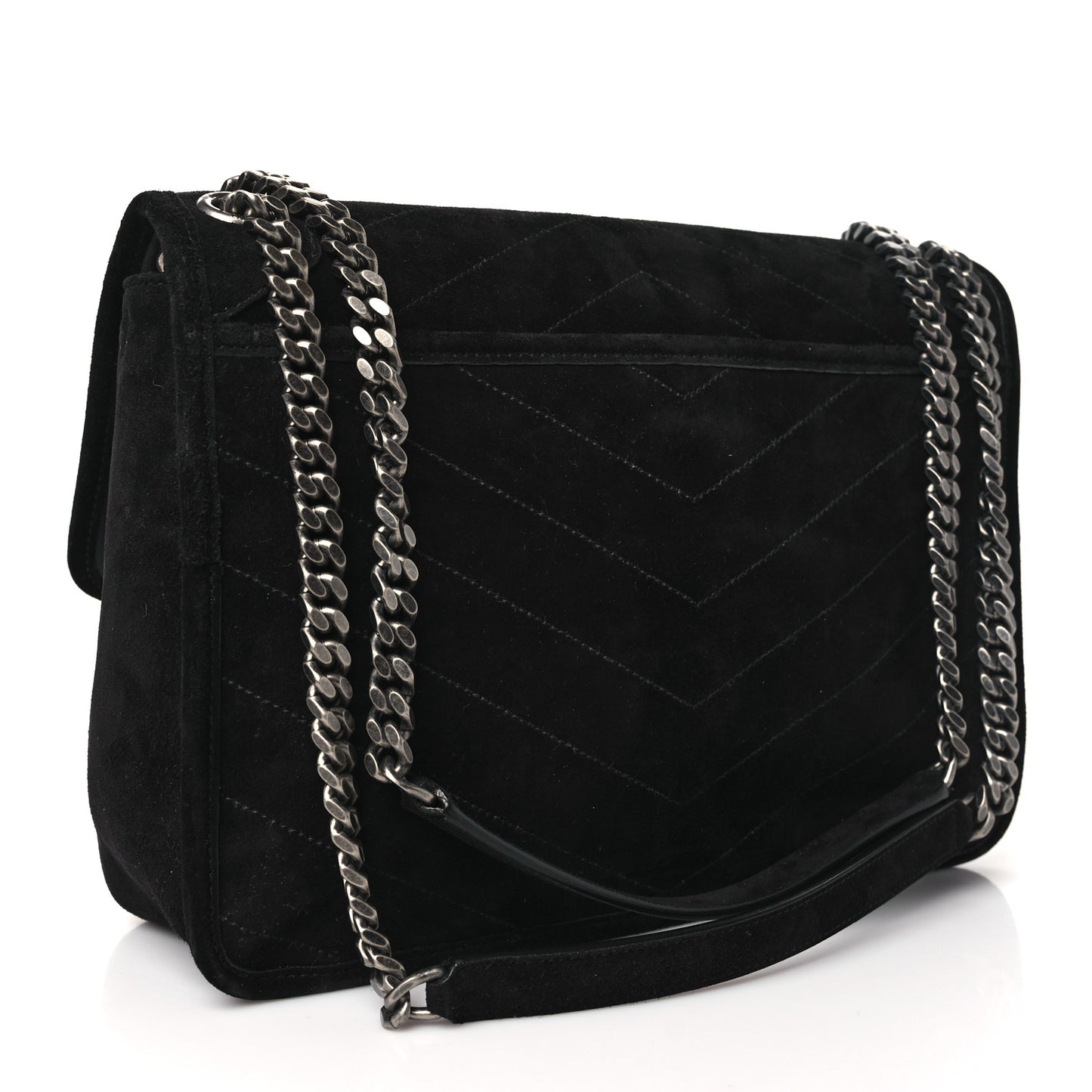 Suede Monogram Medium Niki Chain Satchel Black