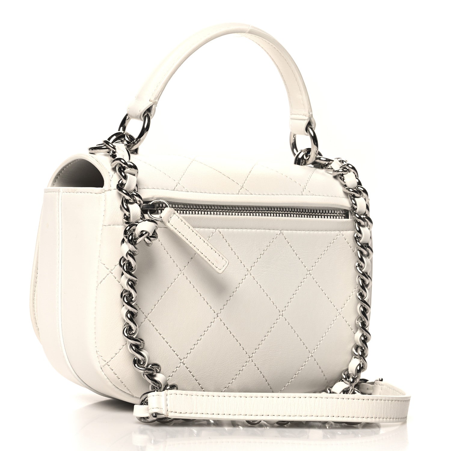 Chanel Calfskin Stitched Small Ring My Bag Flap Crossbody White 3 of 13