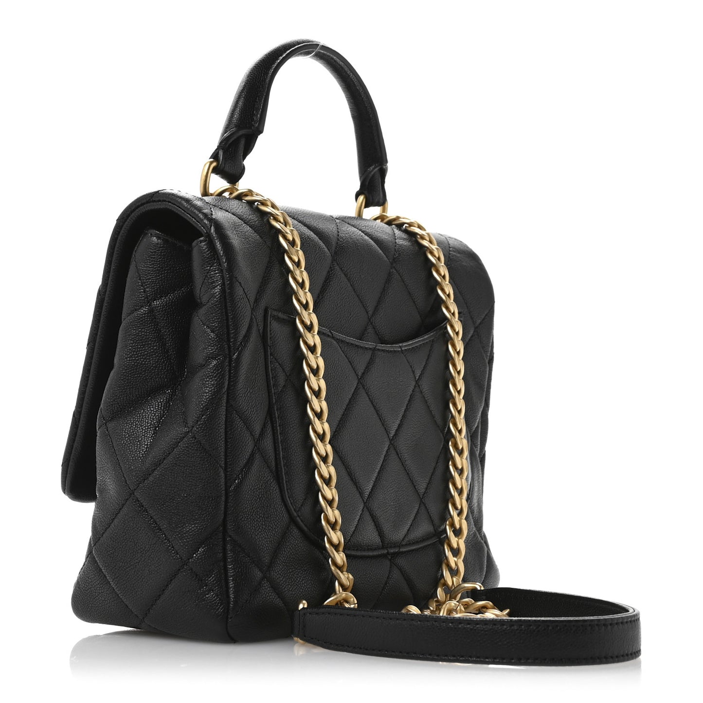 Caviar Quilted Small Top Handle Flap Black