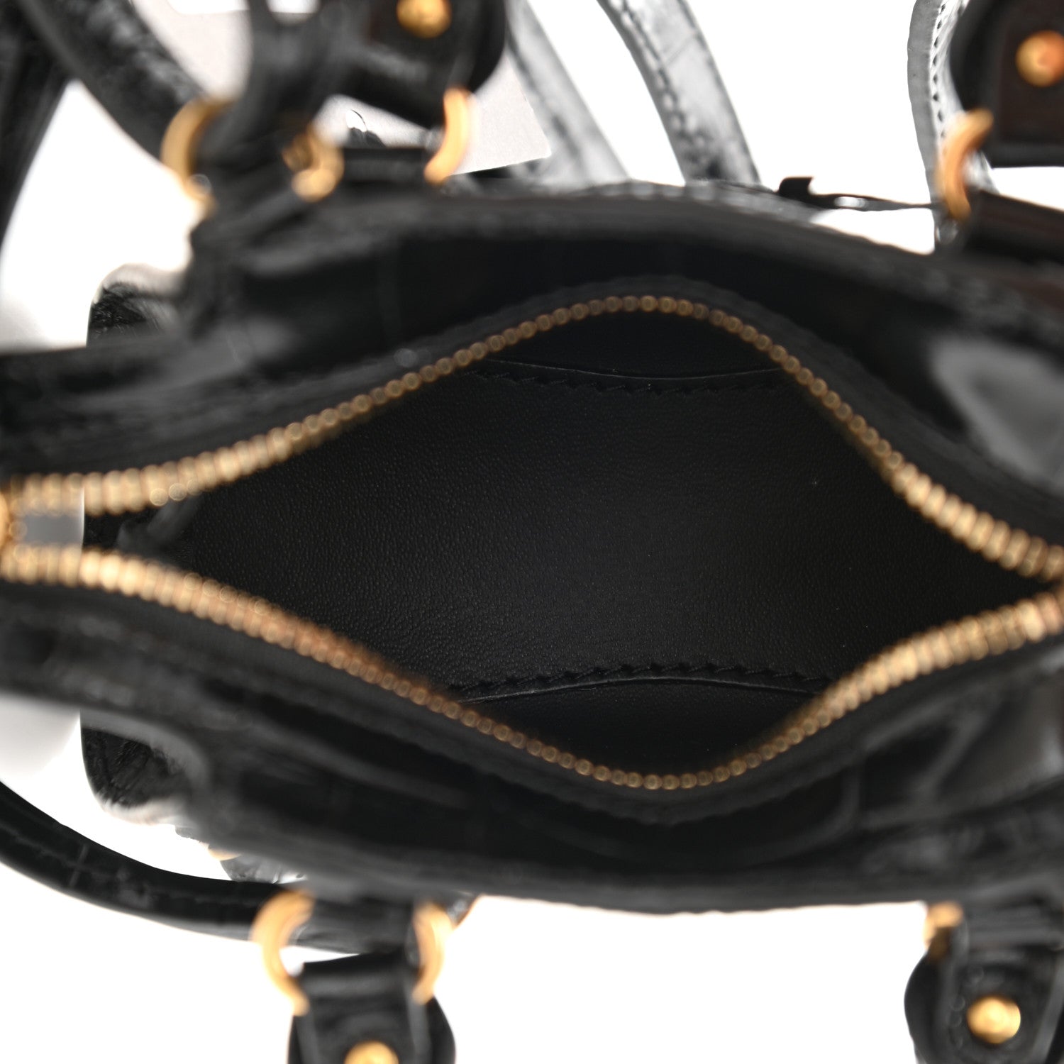 Balenciaga Shiny Supple Calfskin Crocodile Embossed Neo Classic Gold Hardware Super Nano City Crossbody Black 5 of 7