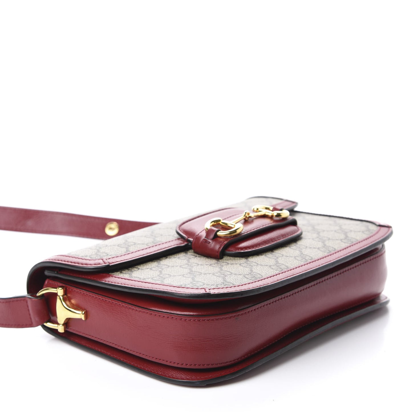GG Supreme Monogram Azalea Calfskin Horsebit 1955 Shoulder Bag Beige Ebony New Cherry Red