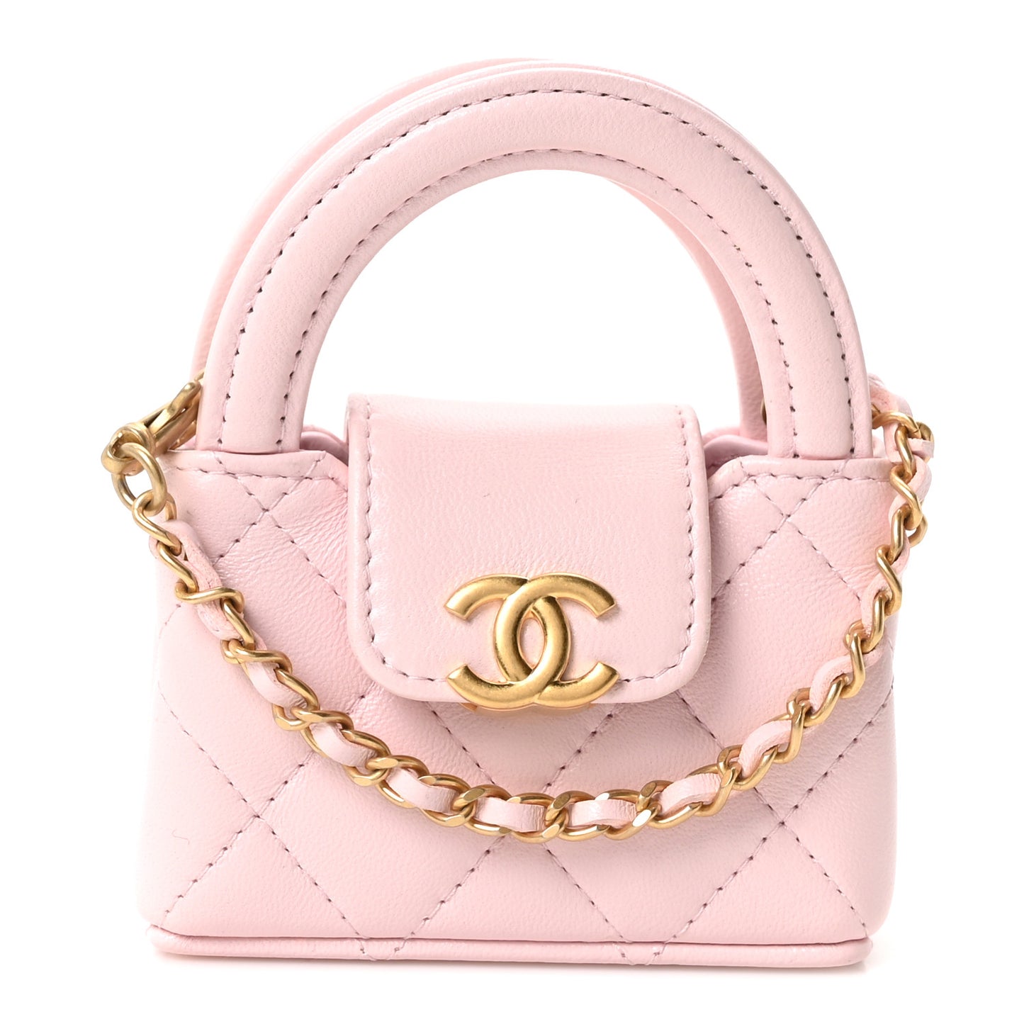 Shiny Lambskin Quilted Mini Kelly Bag Charm Light Pink