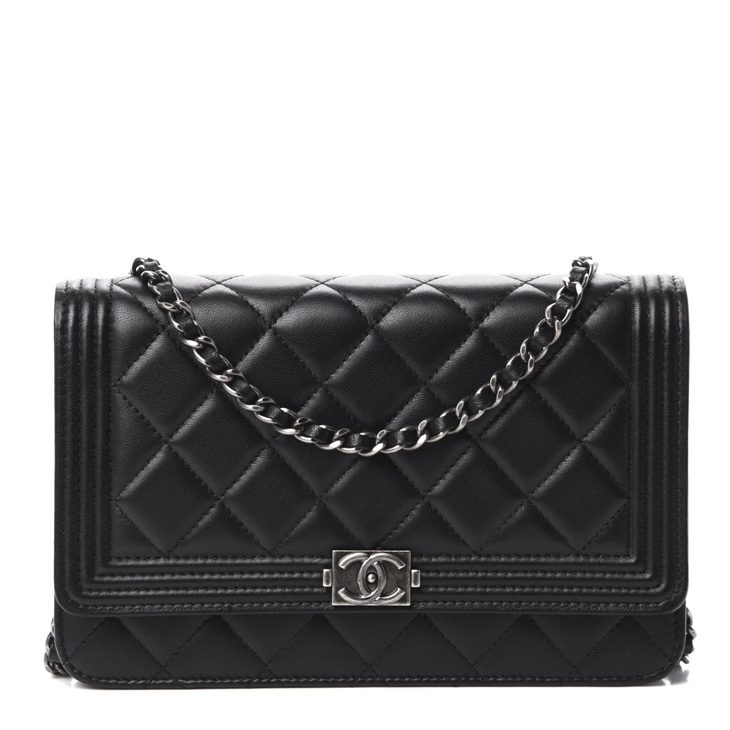 Lambskin Quilted Boy Wallet On Chain WOC Black