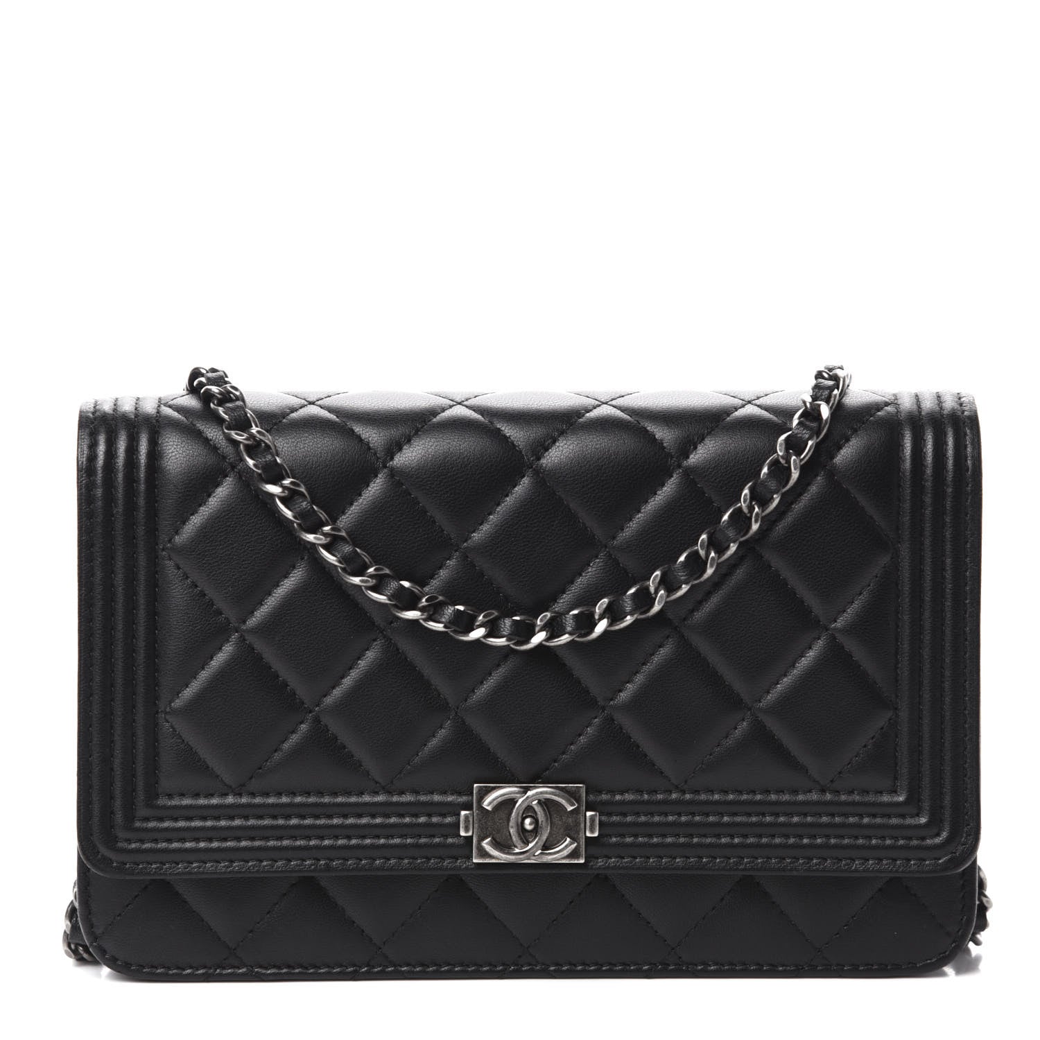 Chanel Lambskin Quilted Boy Wallet On Chain WOC Black 1 of 13