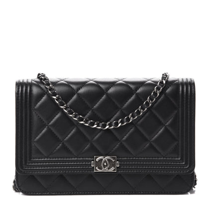 Chanel Lambskin Quilted Boy Wallet On Chain WOC Black 1 of 13