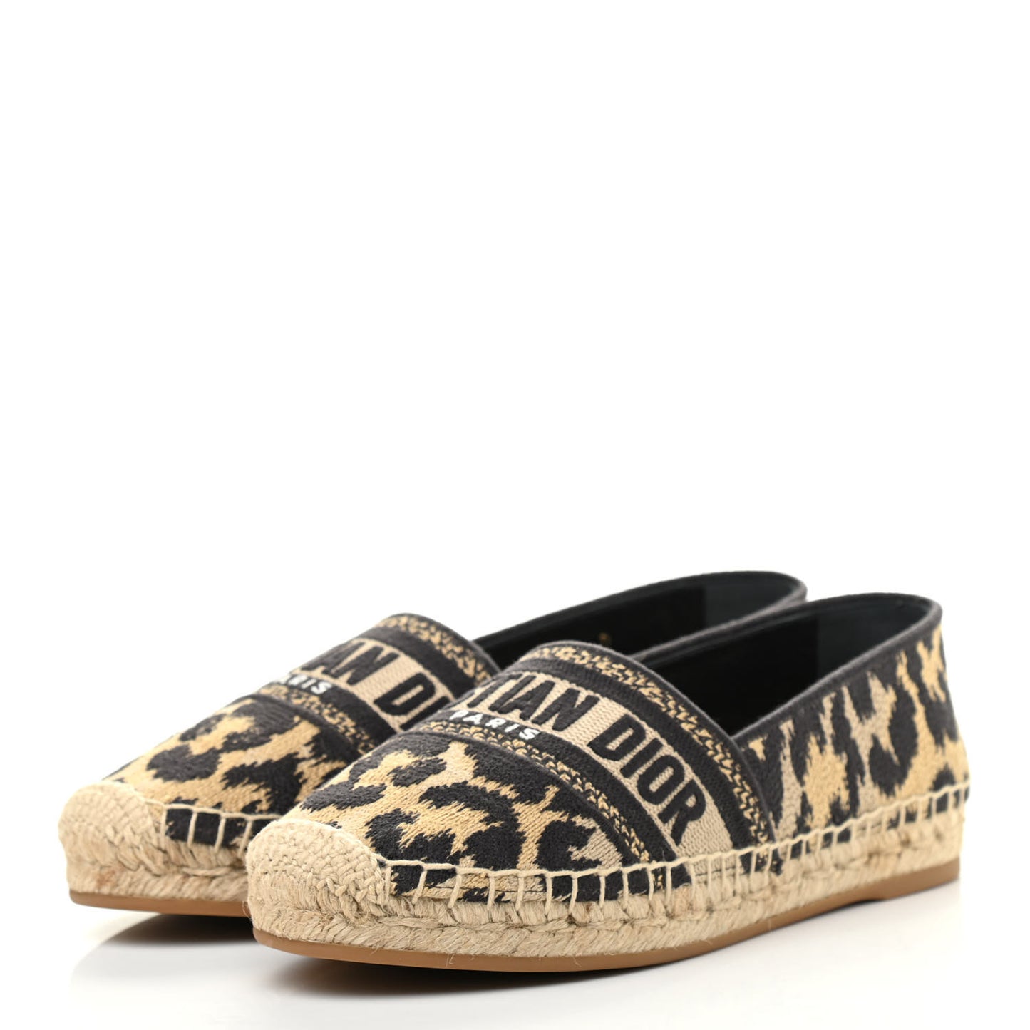 Cotton Embroidered Leopard Print Granville Espadrille 35.5 Natural