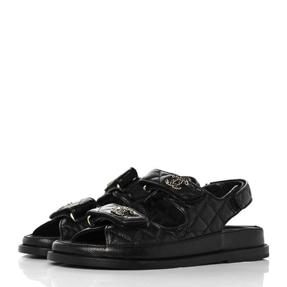 Chanel Grained Calfskin Velcro Dad Sandals 37 Black 3 of 9