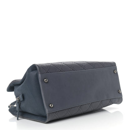 Chanel Calfskin Diamond Embossed Large CC Zip Shopping Tote Blue 4 of 9