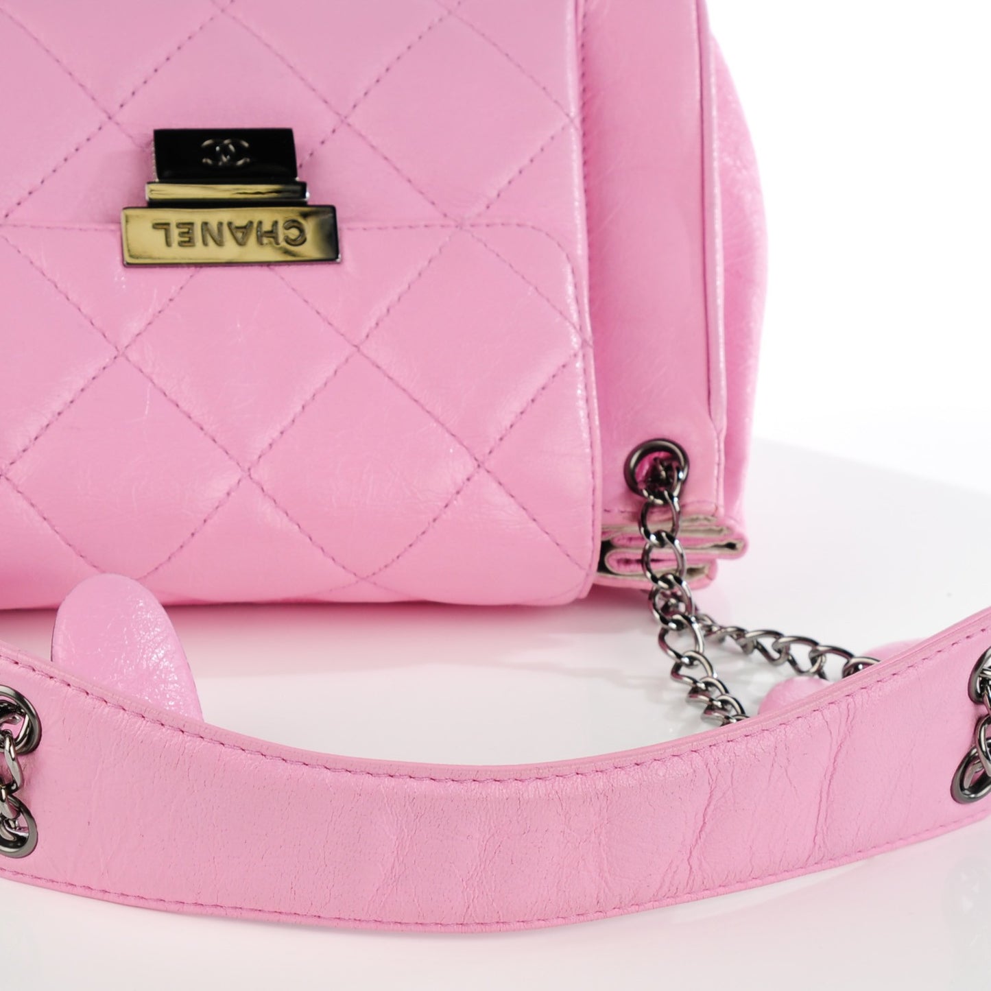 Glazed Calfskin Quilted Lucky Charms Accordion Flap Pink