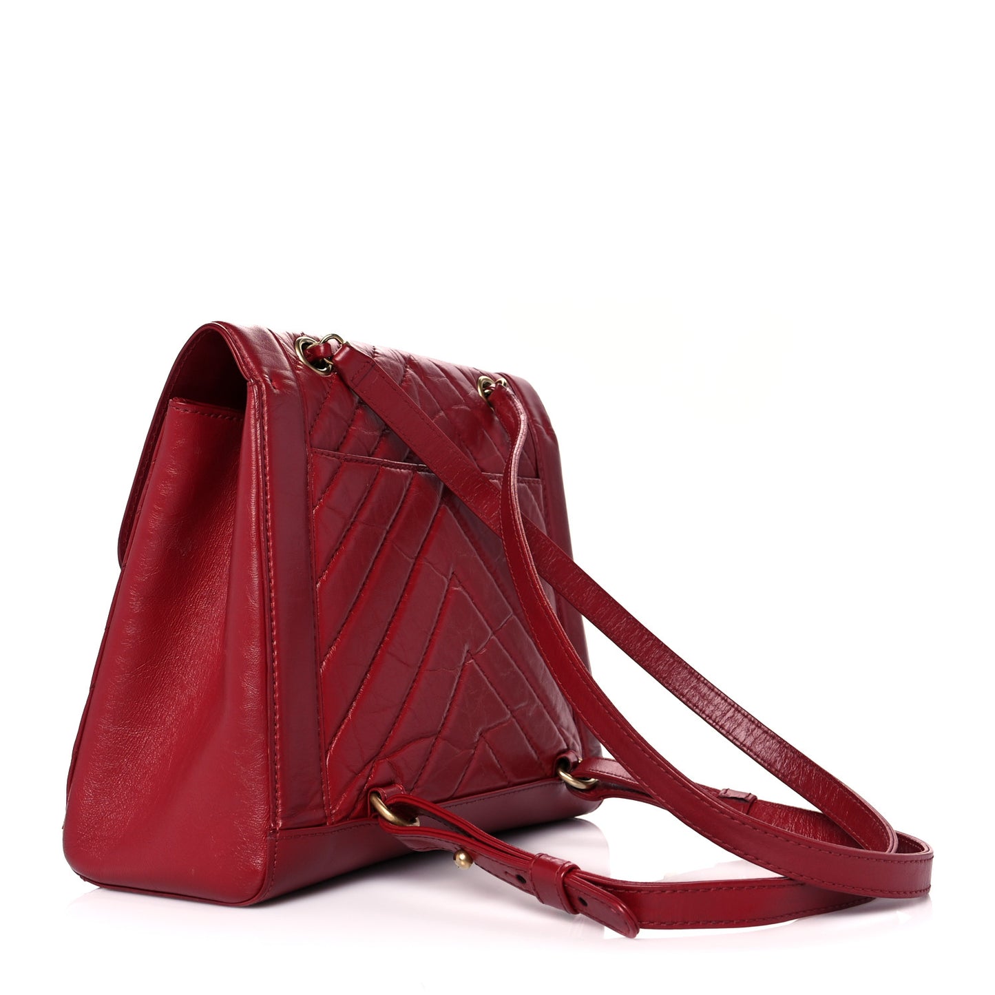 Aged Calfskin Chevron Quilted Backpack Red