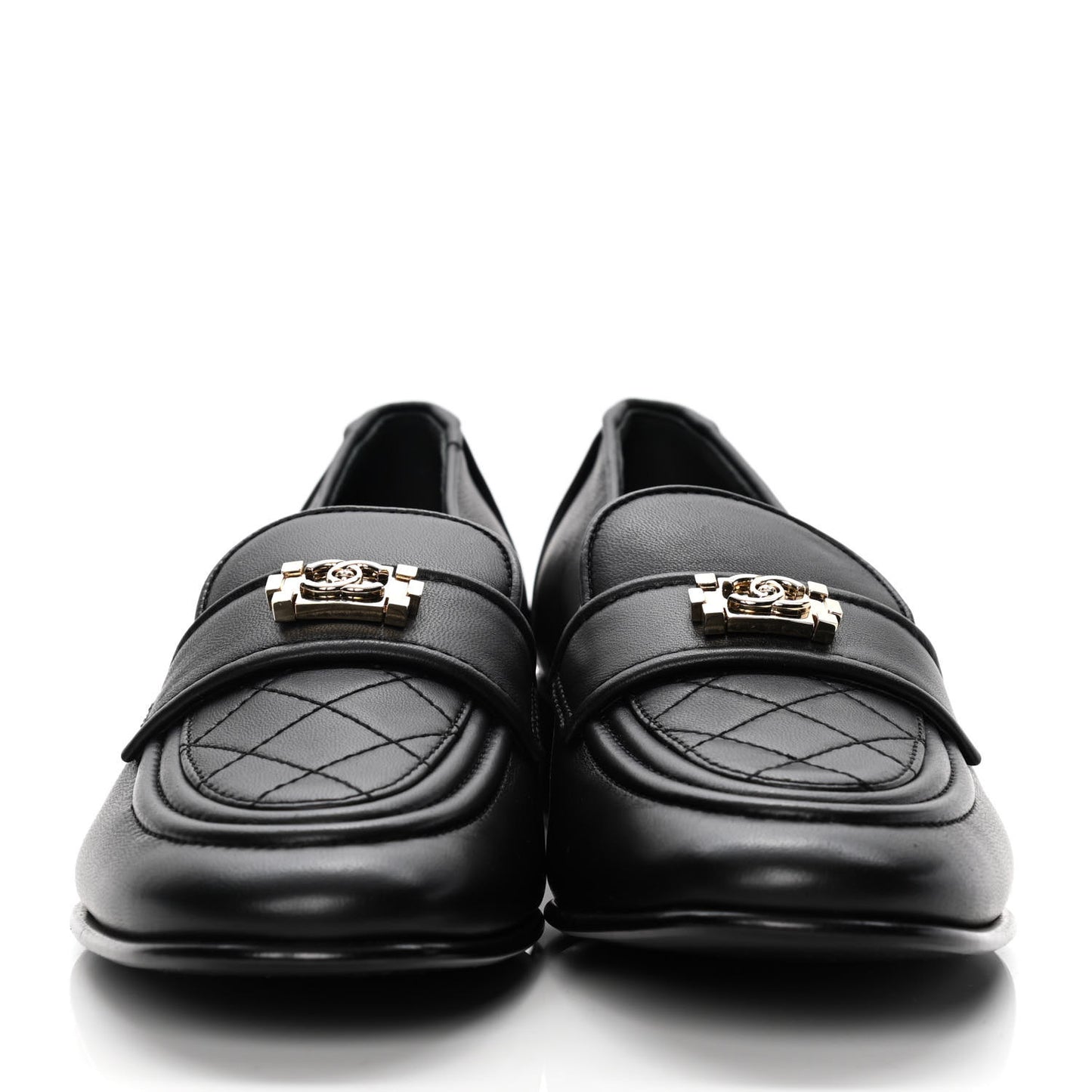 Lambskin Quilted Womens CC Loafers 39 Black