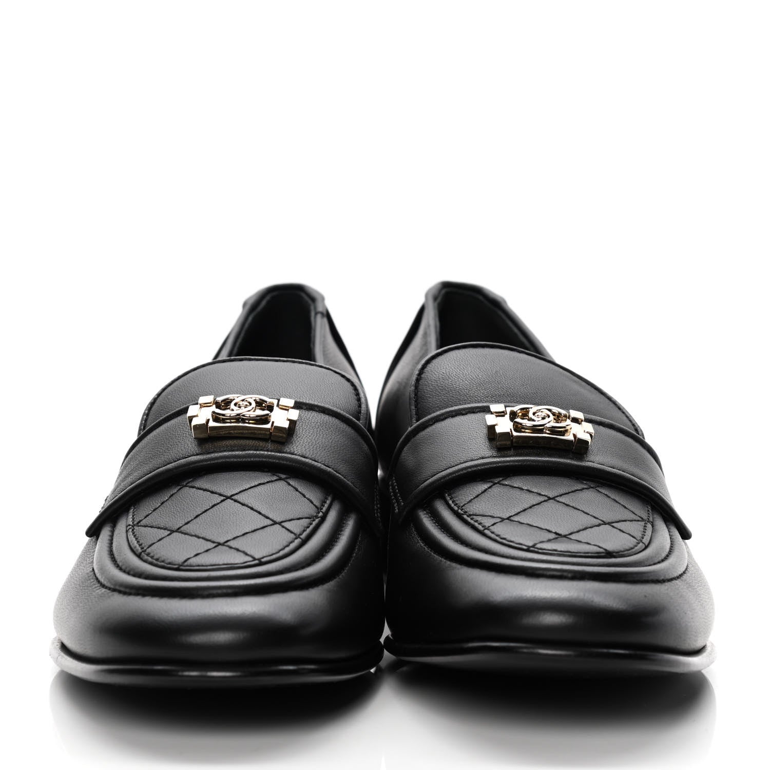 Chanel Lambskin Quilted Womens CC Loafers 39 Black 2 of 10