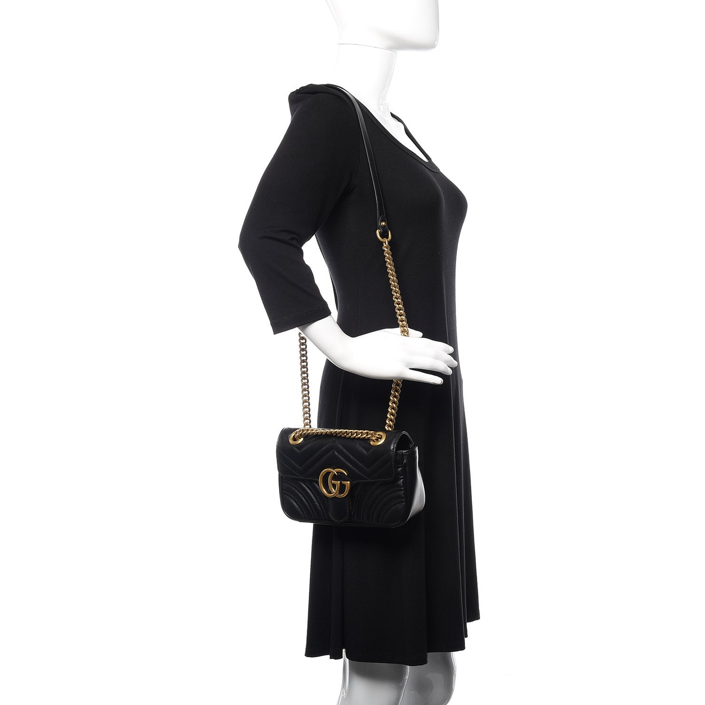 Calfskin Matelasse Mini GG Marmont Shoulder Bag Black