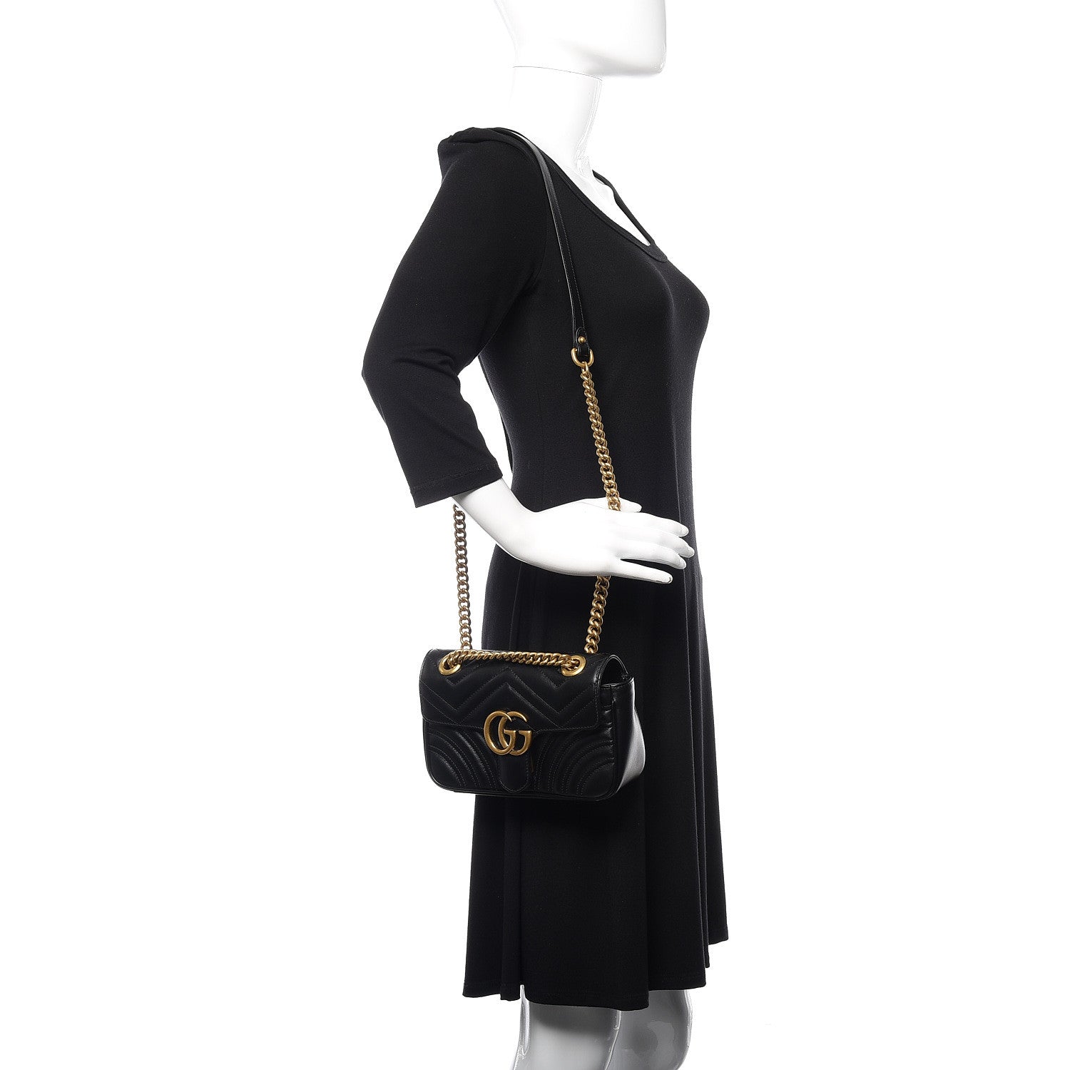 Gucci Calfskin Matelasse Mini GG Marmont Shoulder Bag Black 2 of 10