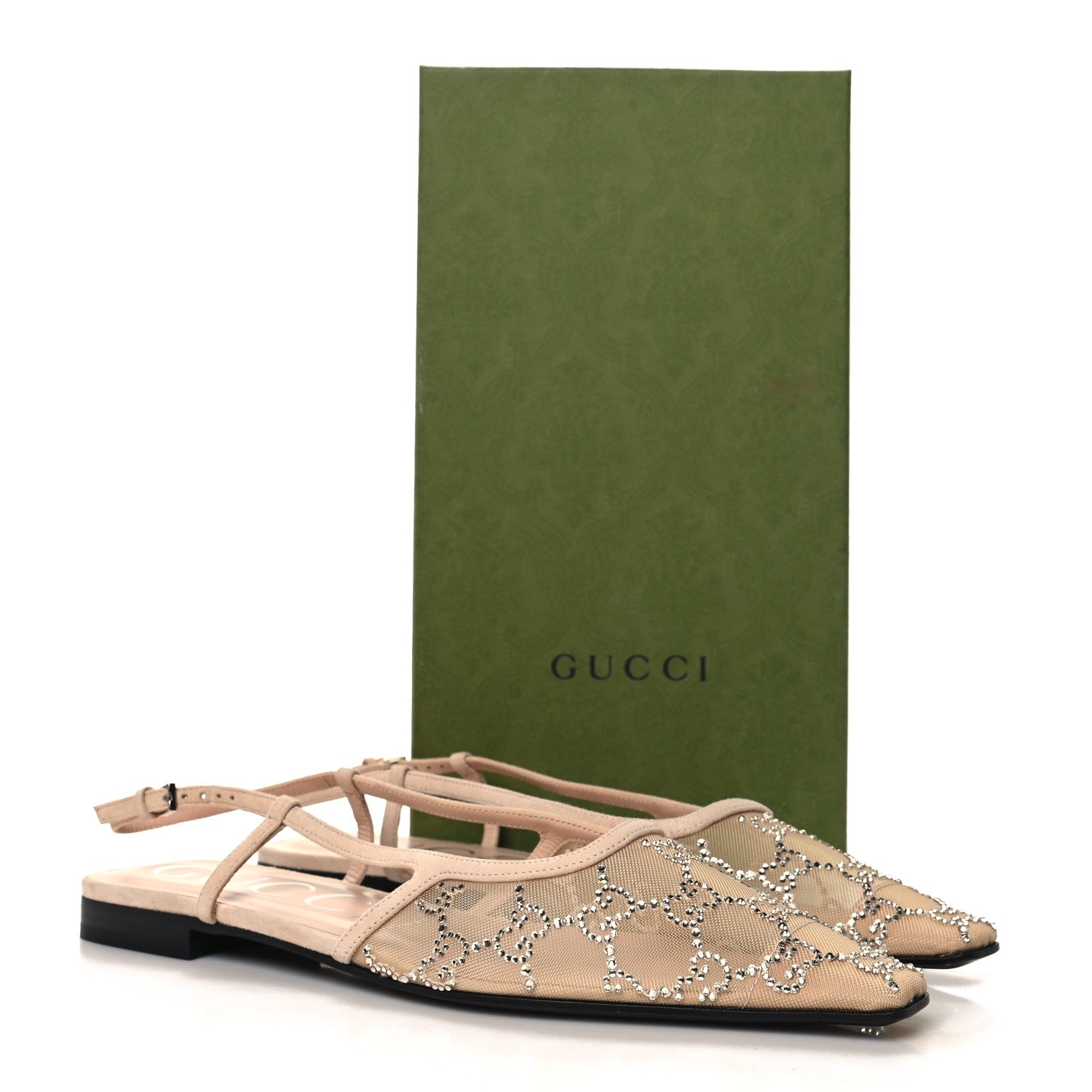 Gucci Suede Mesh Crystal GG Monogram Slingback Ballet Flats 39.5 Light Powder Skin Rose 9 of 9