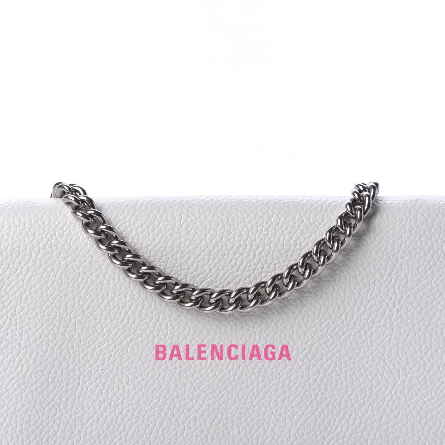 Grained Calfskin Logo Cash Phone Holder Wallet On Chain White Fluo Pink