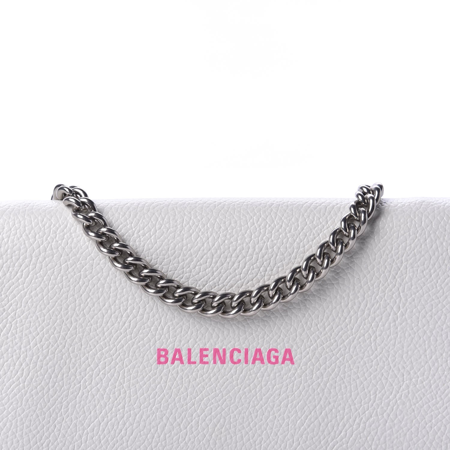 Balenciaga Grained Calfskin Logo Cash Phone Holder Wallet On Chain White Fluo Pink 11 of 12