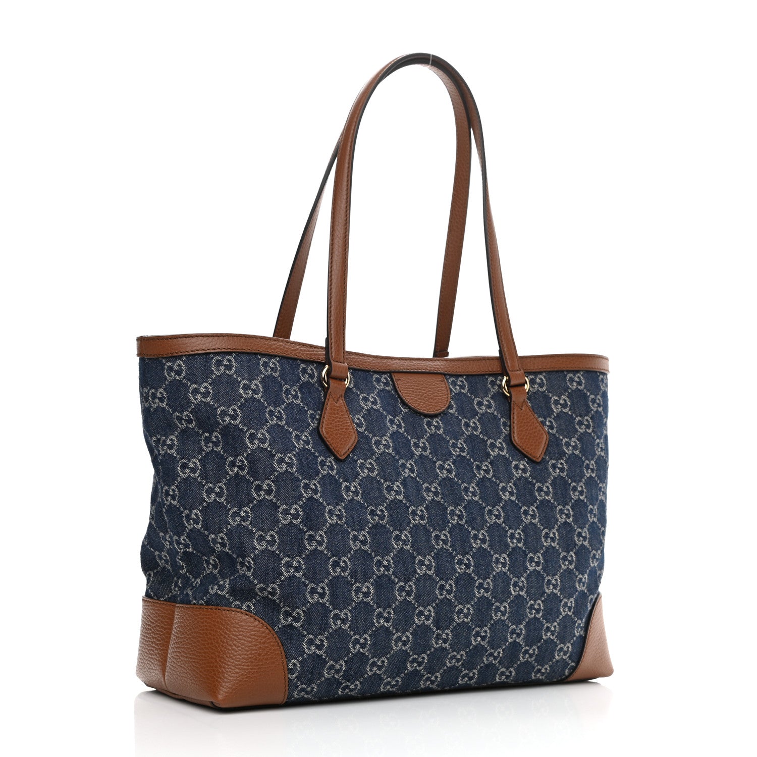 Gucci New Denim GG Monogram Medium Ophidia Shopping Tote Blue Tea Cuir 3 of 9