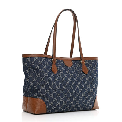 Gucci New Denim GG Monogram Medium Ophidia Shopping Tote Blue Tea Cuir 3 of 9