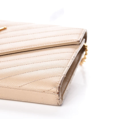 Saint Laurent Grain De Poudre Matelasse Chevron Monogram Chain Wallet Deep Beige 10 of 21