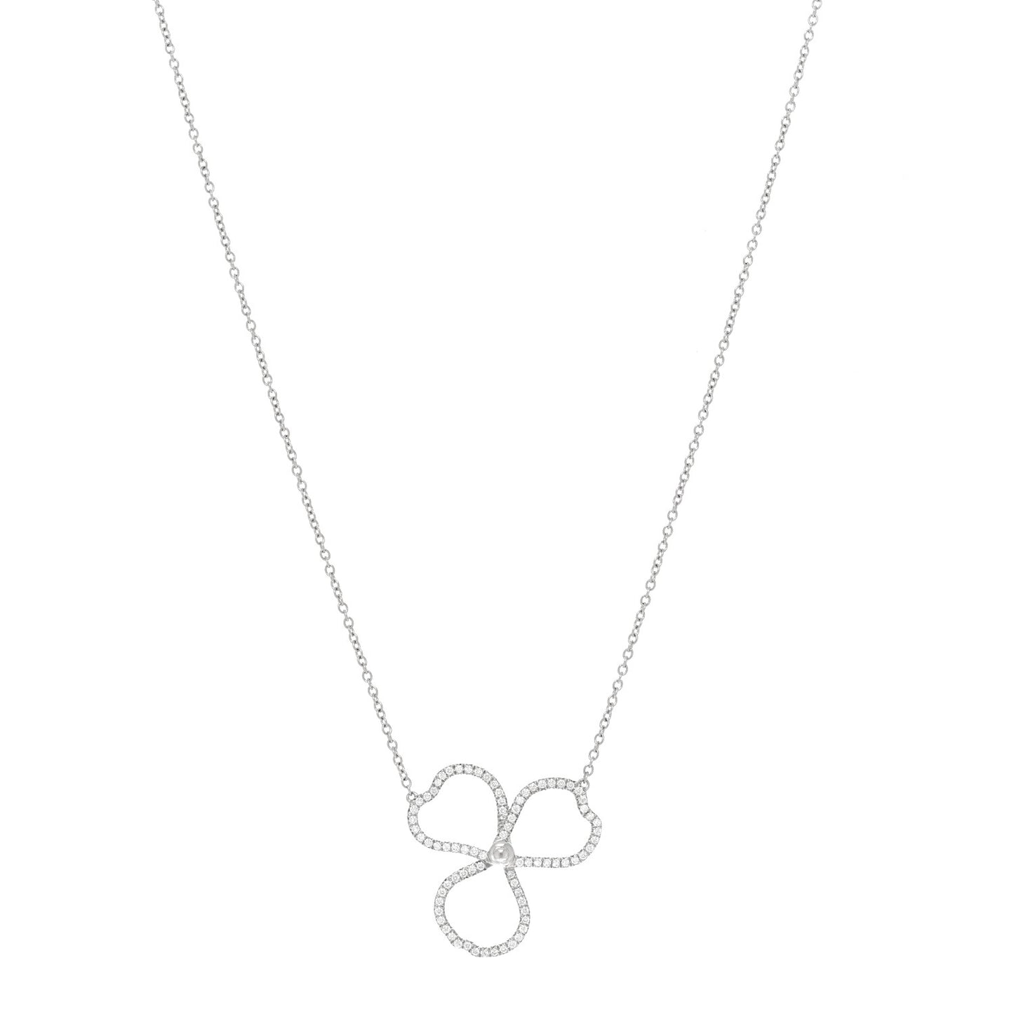 Platinum Diamond Large Paper Flowers Pendant Necklace