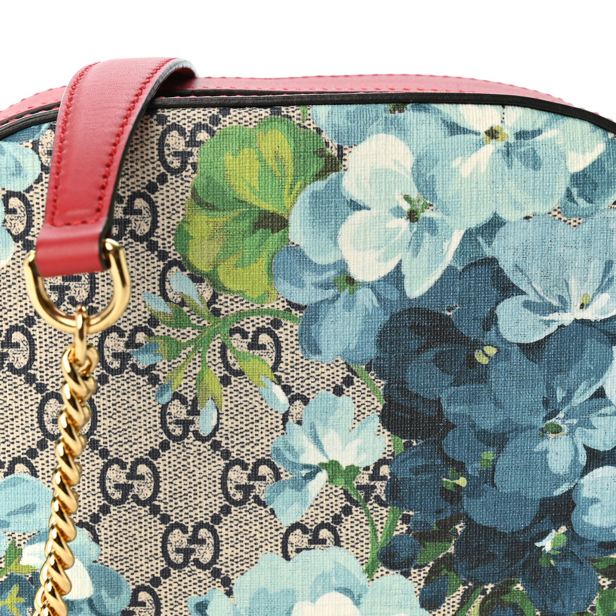 Gucci GG Supreme Monogram Blooms Mini Chain Shoulder Bag Beige Blue Navy Hibiscus Red 8 of 10