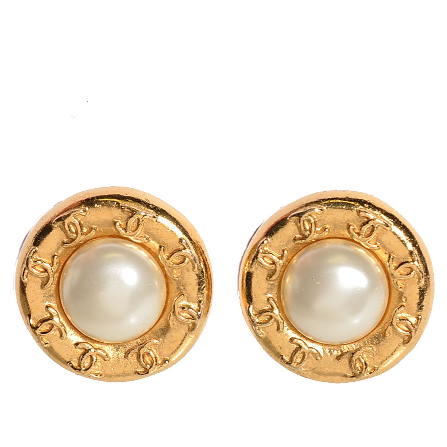 Chanel Pearl CC Clip On Earrings Gold 1 of 5