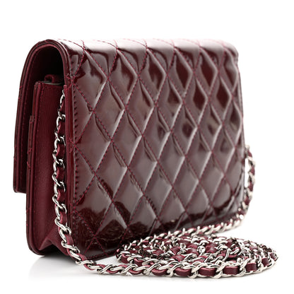 Chanel Patent Quilted Brilliant Wallet On Chain WOC Dark Burgundy 3 of 14