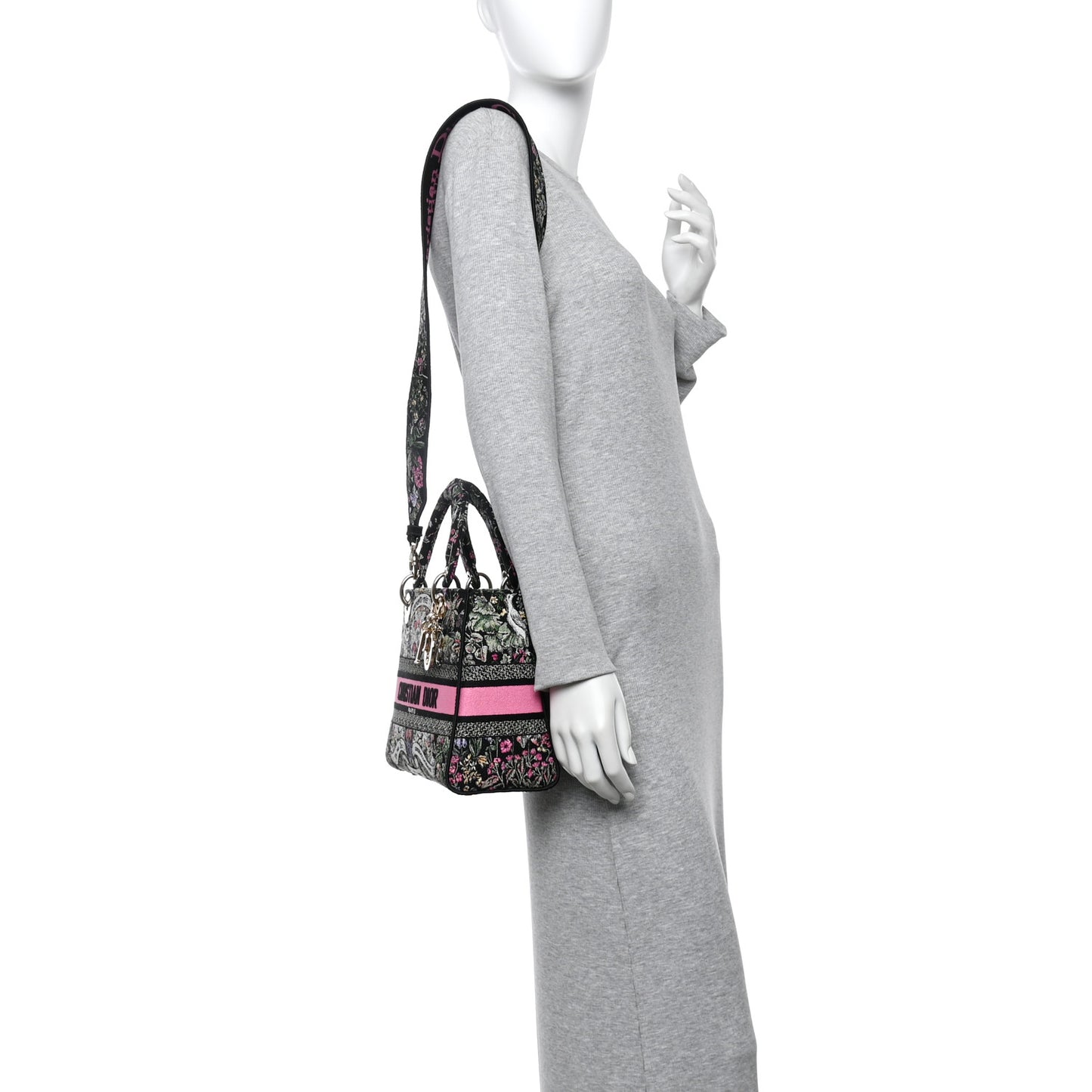 Canvas Around the World Embroidered Medium Lady D-Lite Black Pastel Pink