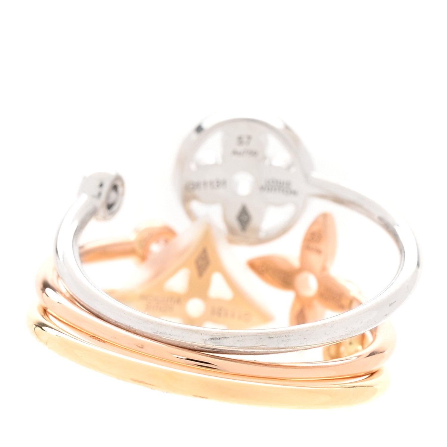 Louis Vuitton 18K Yellow Pink White Gold Diamond Idylle Blossom Ring 3 Set 57 8 3 of 5