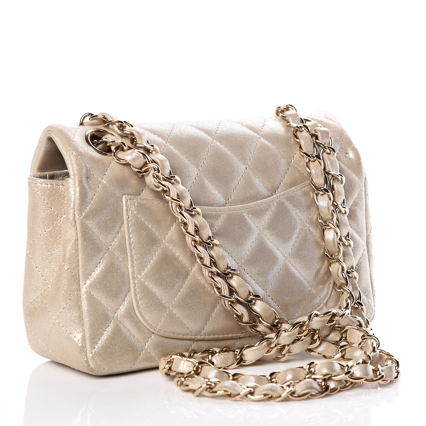 Iridescent Calfskin Quilted Mini Rectangular Flap Beige Clair