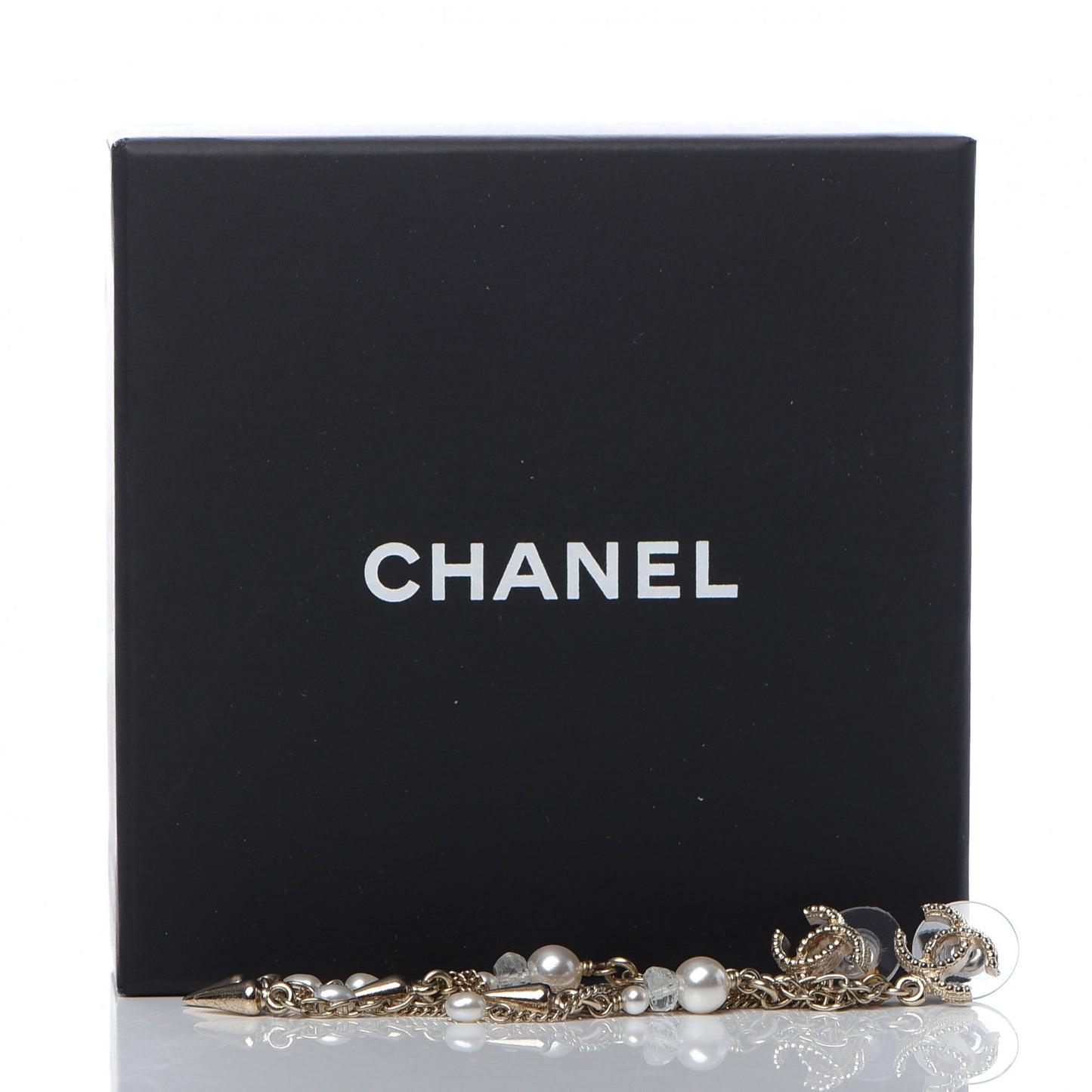 Chain Pearl CC Drop Earrings Light Gold