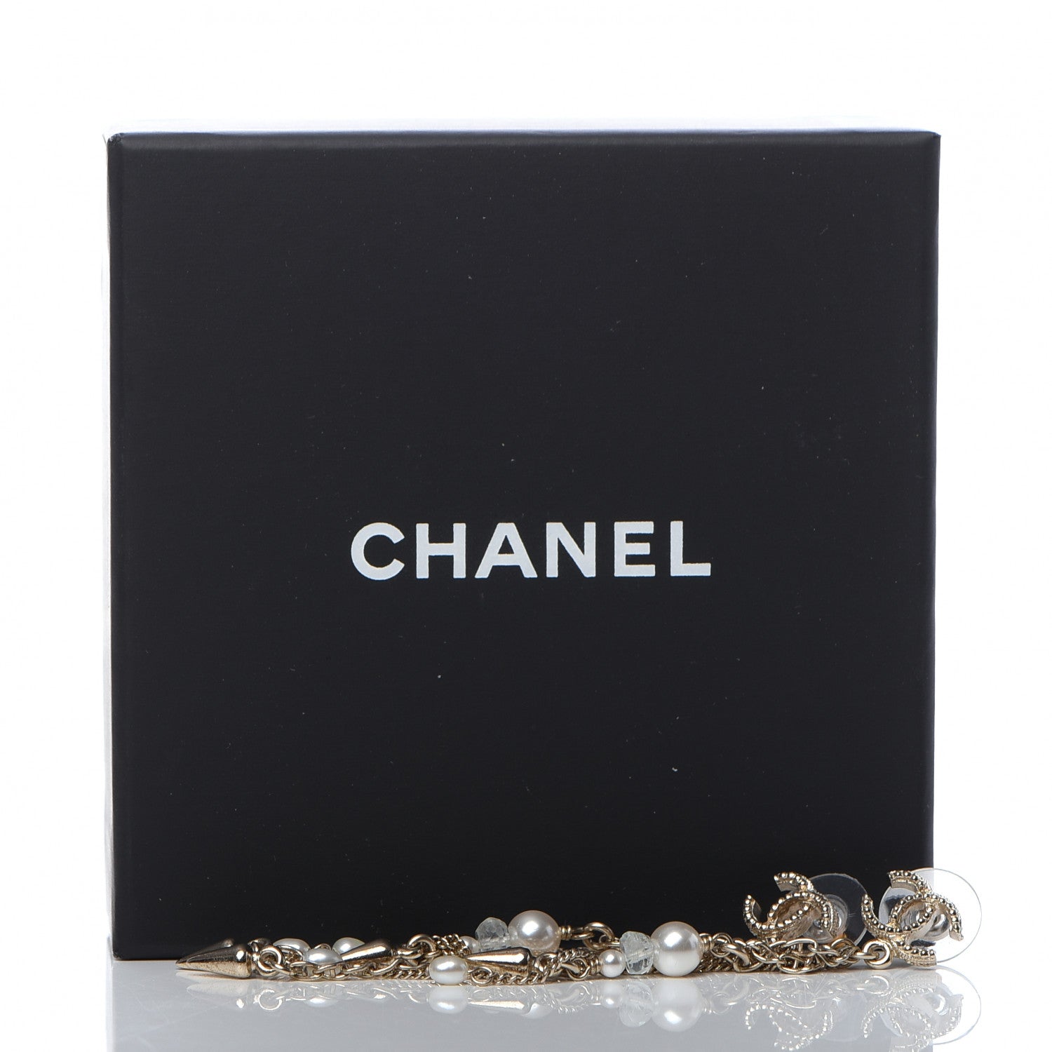 Chanel Chain Pearl CC Drop Earrings Light Gold 5 of 5